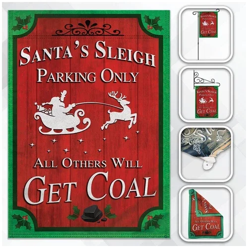 PURELY- Santa'S Parking Garden Flag 12X18In Seasonal Garden Flag Xmas Merry Christmas