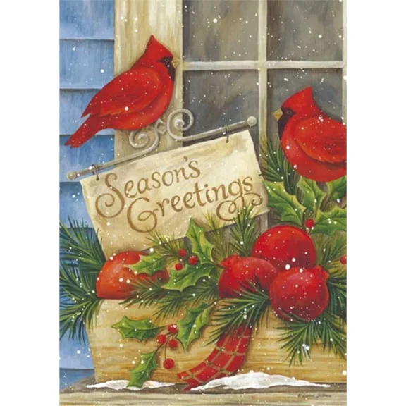 PURELY- Season'S Greetings Christmas Garden Flag Suede 12.5" X 18" Cardinal