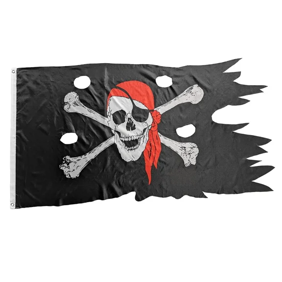 PURELY- Skull Crossbones Jolly Roger Tattered Battle Garden Flag Halloween Pirate Decor