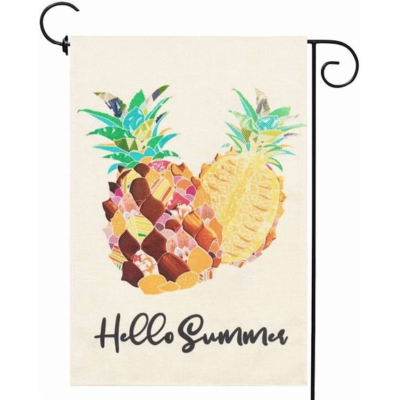 PURELY- Small Garden Flag - Hello Summer, Burlap, Home Decor, Pineapple, 12.5 X 18 Mp
