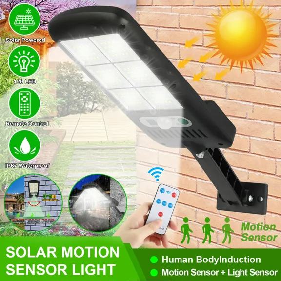 PURELY- Solar 213 Leds Street Wall Light Pir Motion Sensor Remote Outdoor Garden Lamp