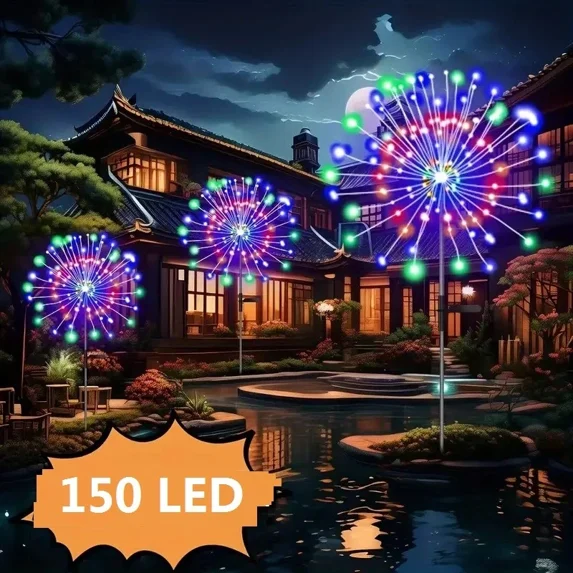 PURELY- Solar Firework Lights 150Led Outdoor Waterproof Path Lawn Yard Garden Decor Lamp