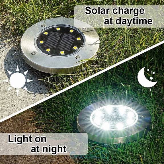 PURELY- Solar In Ground Light 8Leds Outdoor Disk Buried Lamp Landscape Garden Lighting