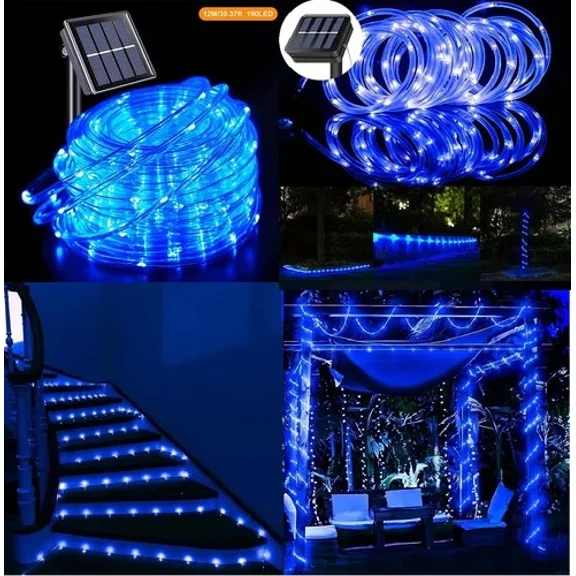 PURELY- Solar Rope String Lights Outdoor Waterproof Led Pvc Tube Blue Fairy Light Garden