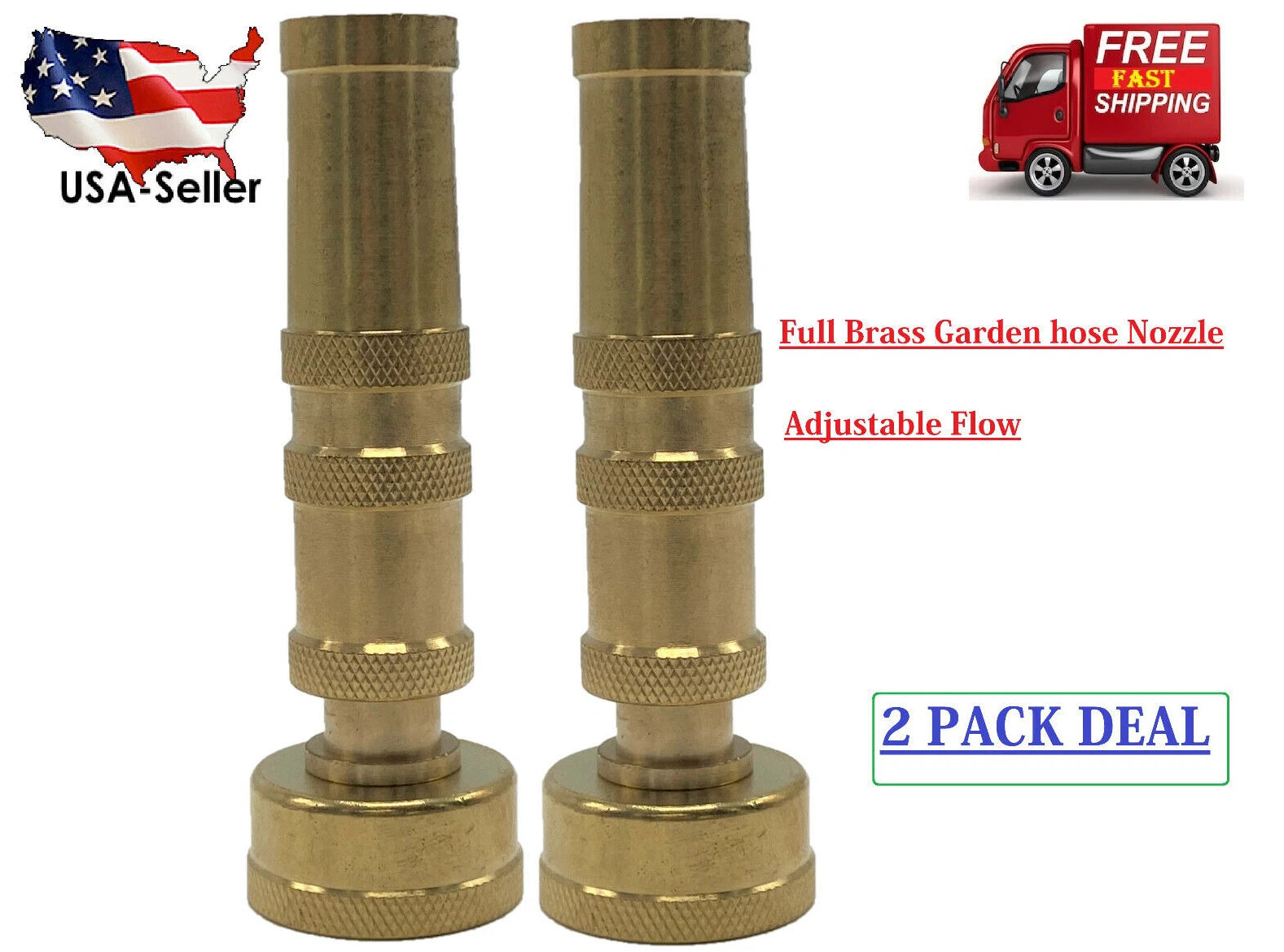 PURELY- Solid Brass Garden Spray Nozzle 4" Adjustable Twist Water Hose Usa Stock 2 Pack