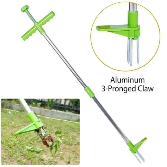 PURELY- Stand Up Weeder Hand Tool, Long Handle Garden Weed Puller With 3 Claws