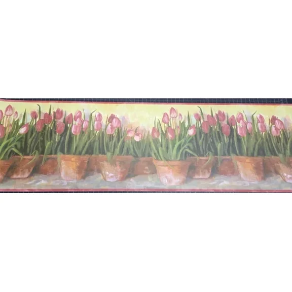 PURELY- Tulipsl Flowers Wallpaper Border Floral Pots Garden Wall Decor Si37123B