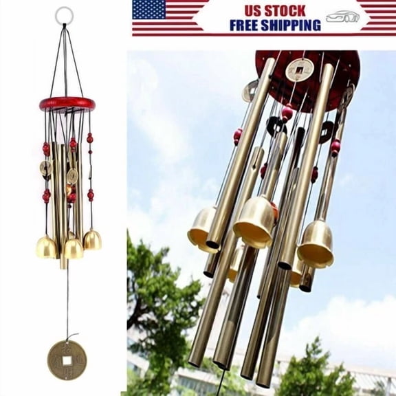 PURELY- Us Large Wind Chimes 4 Tube 5 Bells Copper Church Bell Outdoor Garden Decor