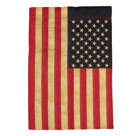 PURELY- Usa Nylon Embroidered Stars & Stitched Stripes 12X18 Garden Flag Tea Stained