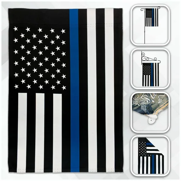 PURELY- Usa Thin Blue Line Police Garden Flag 12X18In Garden Flag Pole Sleeve Flag 100D