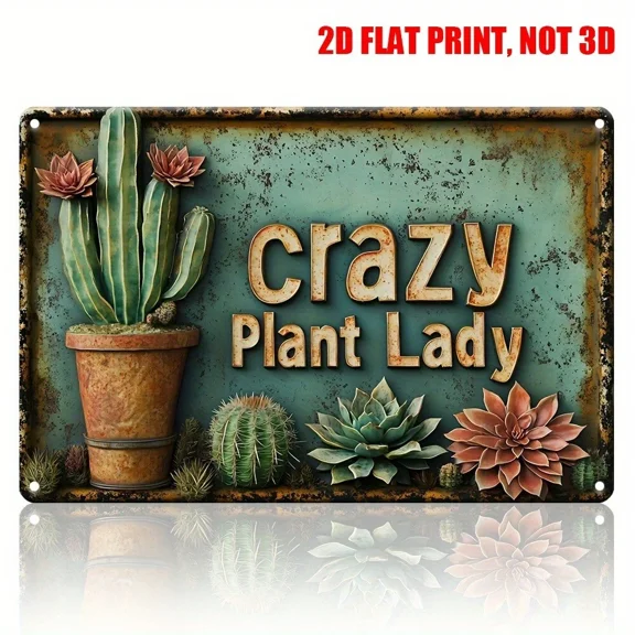 PURELY- Vintage Crazy Plant Lady Retro Funny Humor Wall Decor Metal Tin Sign Garden Gift