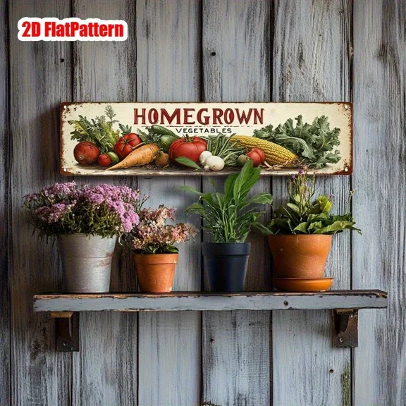 PURELY- Vintage Metal Homegrown Vegetables Sign Rustic Farmhouse Garden Kitchen Wall Art