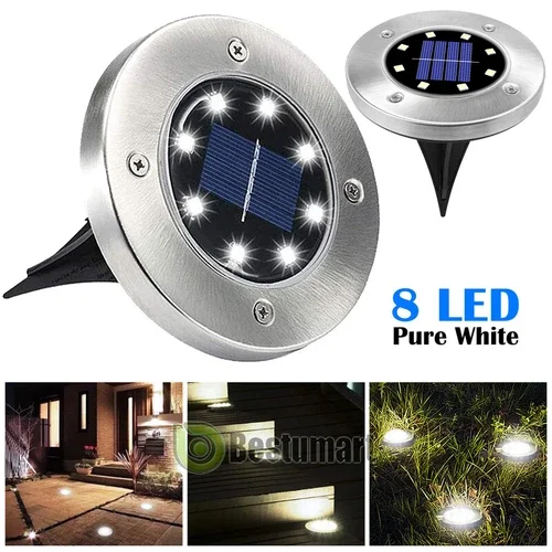PURELY- Waterproof 8 Led Solar Flat Buried Light In-Ground Lamp Outdoor Path Garden Lawn