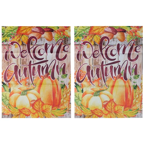 PURELY- Welcome Autumn (Pumpkins) 12.5"X18" Double Sided Polyester Sleeve Garden Flag