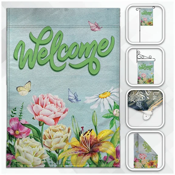 PURELY- Welcome Garden Flag 12X18In Seasonal Garden Flag Spring Flowers