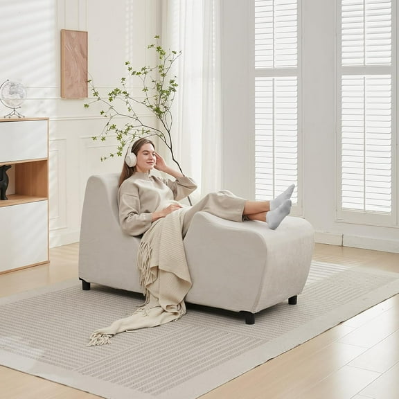 PUREMIND Chaise Lounge Chair Indoor, Ergonomic Chaise Lounge with Pillow, Zero Gravity Recliner for Relaxing and Working, Reading Chair Lounge Chair for Living Room, Bedroom, Study Room, Office Beige
