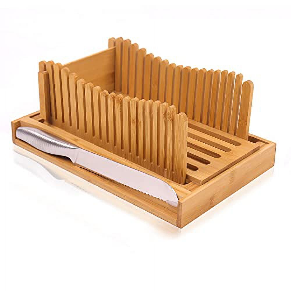 PURENJOY Bamboo Bread Slicer with Bread Knife, Adjustable Bread