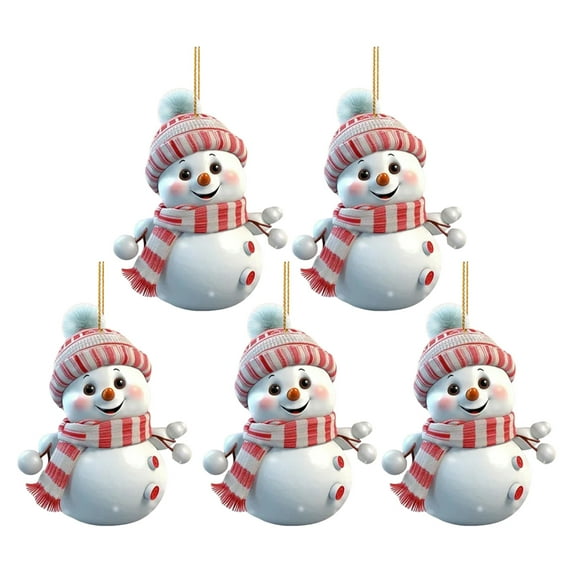 PUREOY 5 Pcs Christmas Snowman Ornament 2D Flat Acrylic Snowman Hanging Decoration Cartoon Snowman Pendant for Christmas Tree Mantel Door Decor