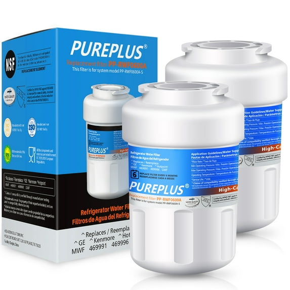 PUREPLUS MWF Replacement for GE SmartWater, HDX FMG-1, MWFP, MWFA, PL-100, WFC1201, RWF0600A, PC75009, RWF1060, 197D6321P006, GSE25GSHECSS, Kenmore 469991 Refrigerator Water Filter Cartridge, 2Pack