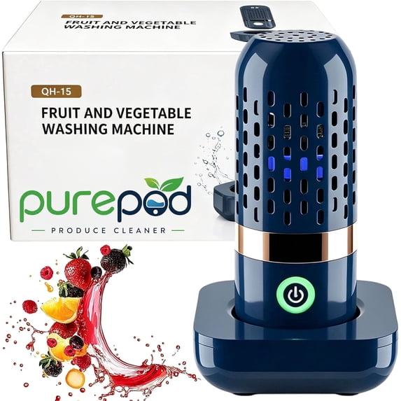 PUREPOD Produce Cleaner,Portable Fruit and Vegetable Washing Machine, Wireless Rechargeable Food Washer for Fruits, Veggies, Meat, Rice & Utensils, Waterproof, Automatic Cleaning for Kitchen