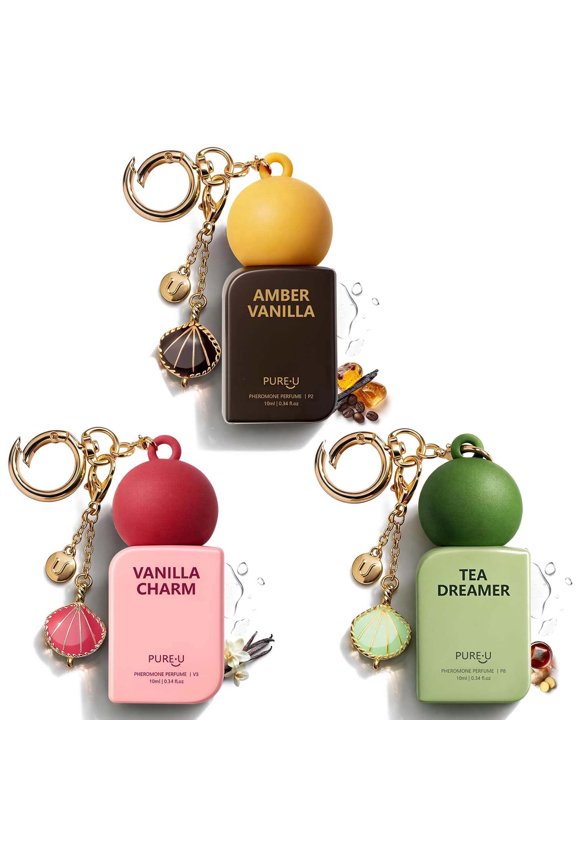 Creamy Pheromone Perfume Oil for Women, Long Lasting Extrait de Parfum Roll On with Clip-on Keychain, Alcohol-Free Sweet Gourmand Travel Size for Date & On-the-Go,3*10 ML