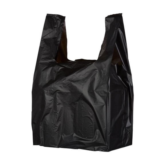 Black Plain Plastic Grocery Bags, Polyethylene T-Shirt Style, 500 Count, 12 x 7 x 23 in