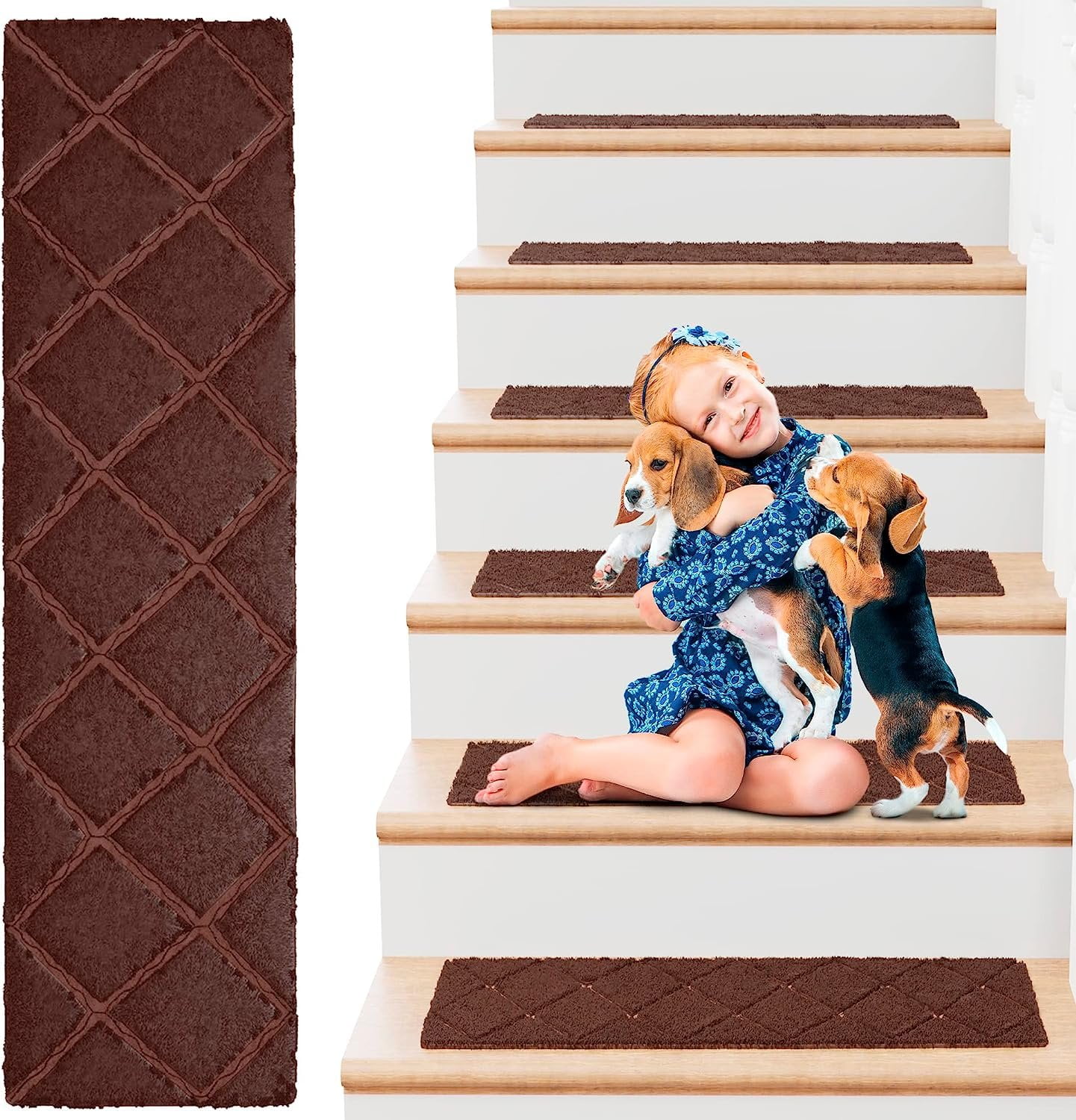 Costway 15PCS Non-Slip Carpet Stair Treads 30'' x 8'' Mats Indoor for  Wooden Steps Brown