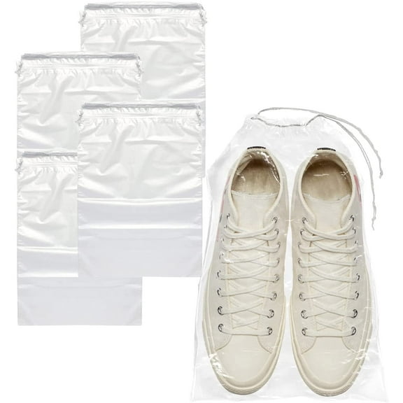 Clear Drawstring Bags, 12 x 16 Inches. 100 Pack Waterproof Plastic Bags for Travel Essentials