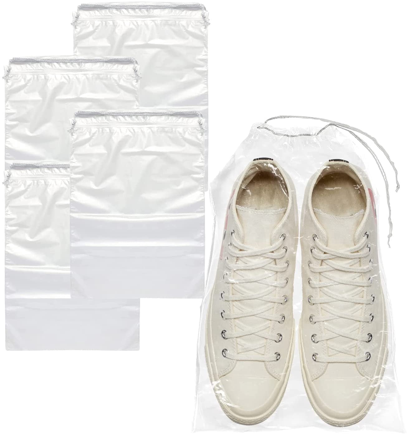 Clear Plastic Drawstring Bags, 2 Mil Waterproof Polyethylene, 100 Count, 12 x 16 in