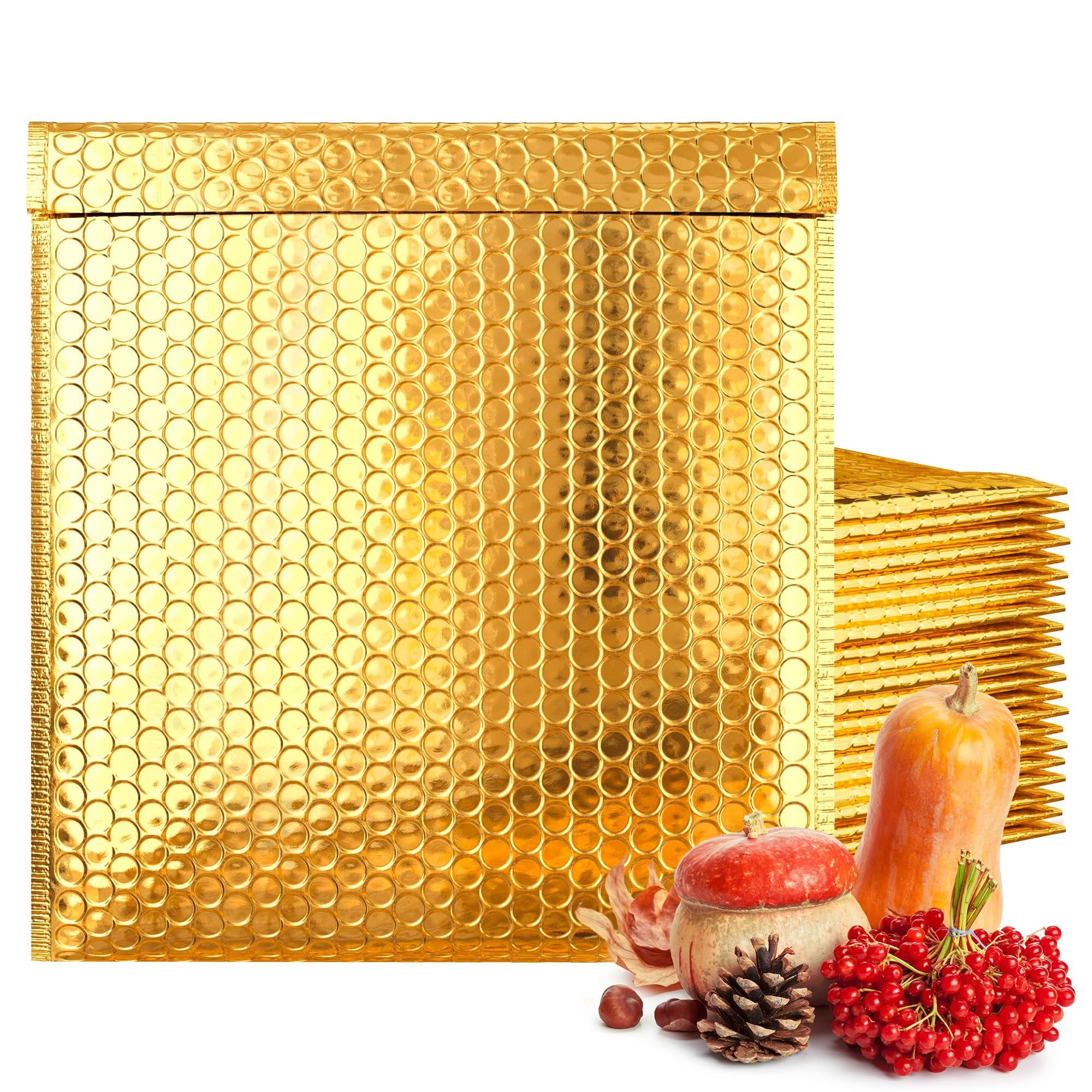 PUREVACY Gold Metallic Bubble Mailers 16 x 17.5 Pack of 50 Poly Padded Envelopes. Large Cushioned Mailing 16 x 17 1/2. Peel and Seal Bags for Packing, Shipping. Packaging for Small Business