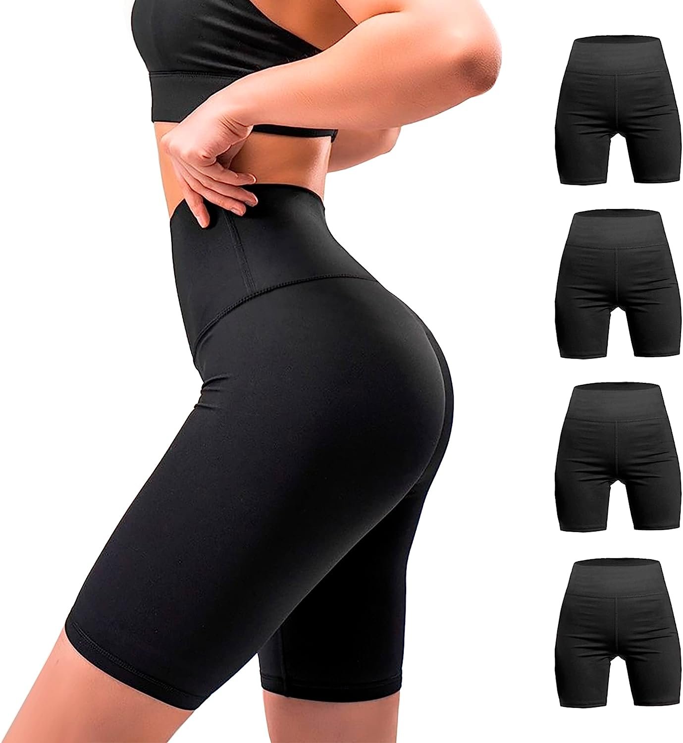 PUREVACY High Waisted Biker Shorts for Women S/M Size, Pack of 4 Black