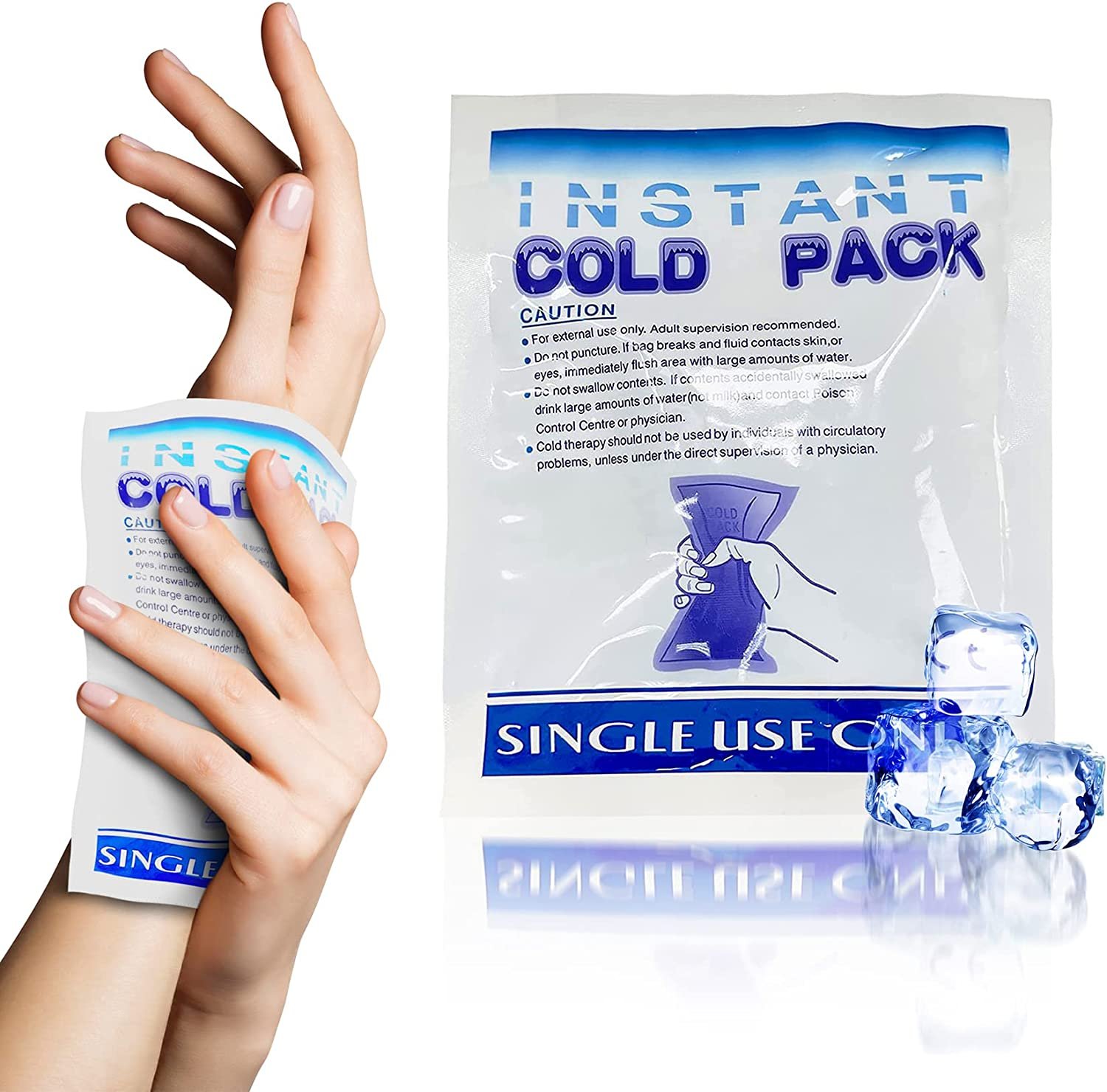 PUREVACY Instant Cold Packs for Injuries Disposable 6 x 8 Inch. 10 Pack
