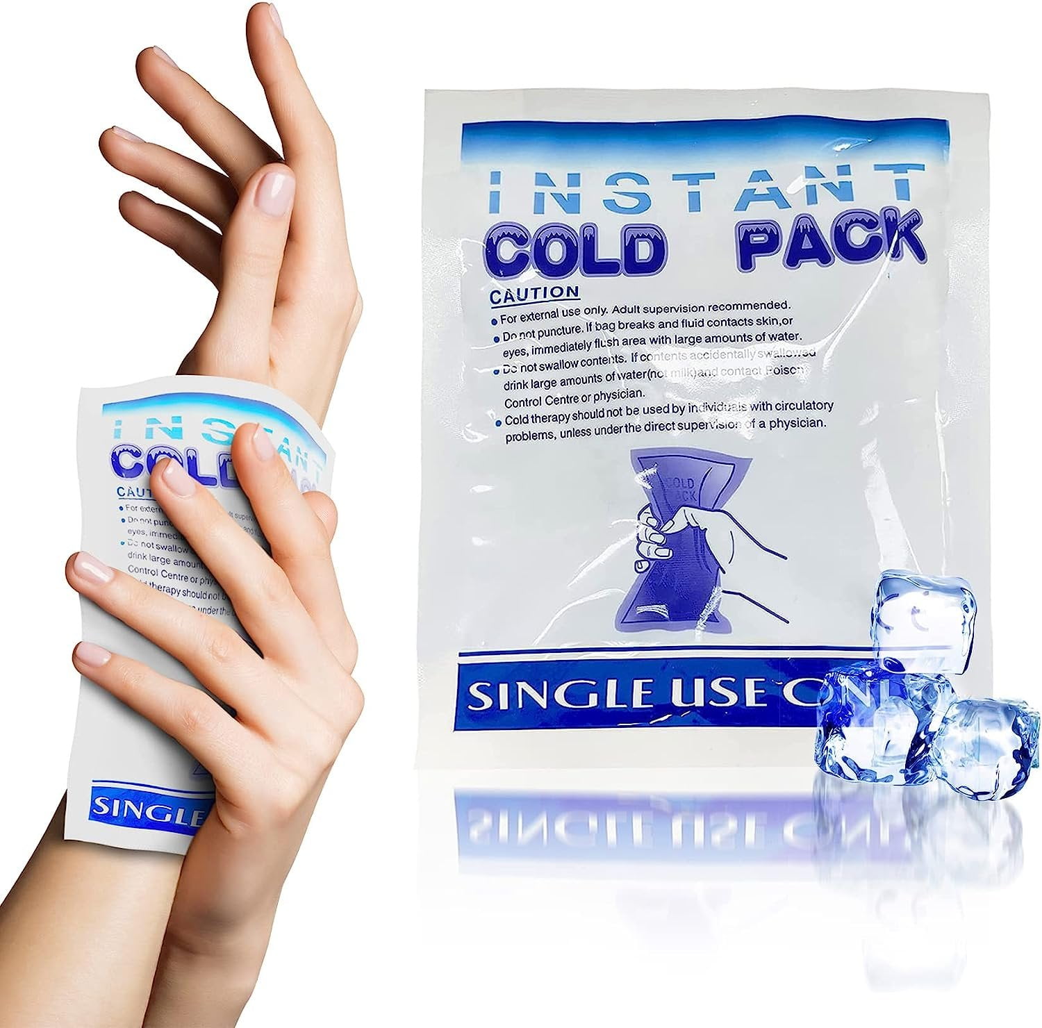 PUREVACY Instant Cold Packs for Injuries Disposable 6 x 8 Inch. 20 Pack