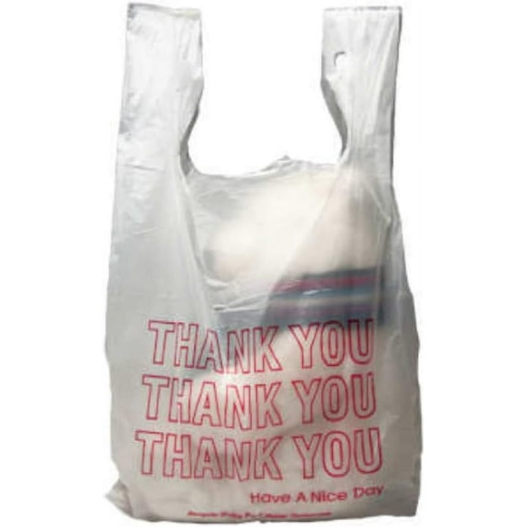 PUREVACY White Plastic Thank You Bags with Handles 15 x 7 x 26 Polyethylene Thank You Plastic Bags for Small Business Pack of 500 Single Use Plastic