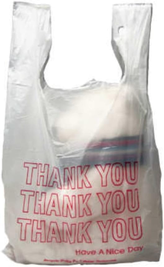 PUREVACY White Plastic Thank You Bags with Handles 12 x 6.5