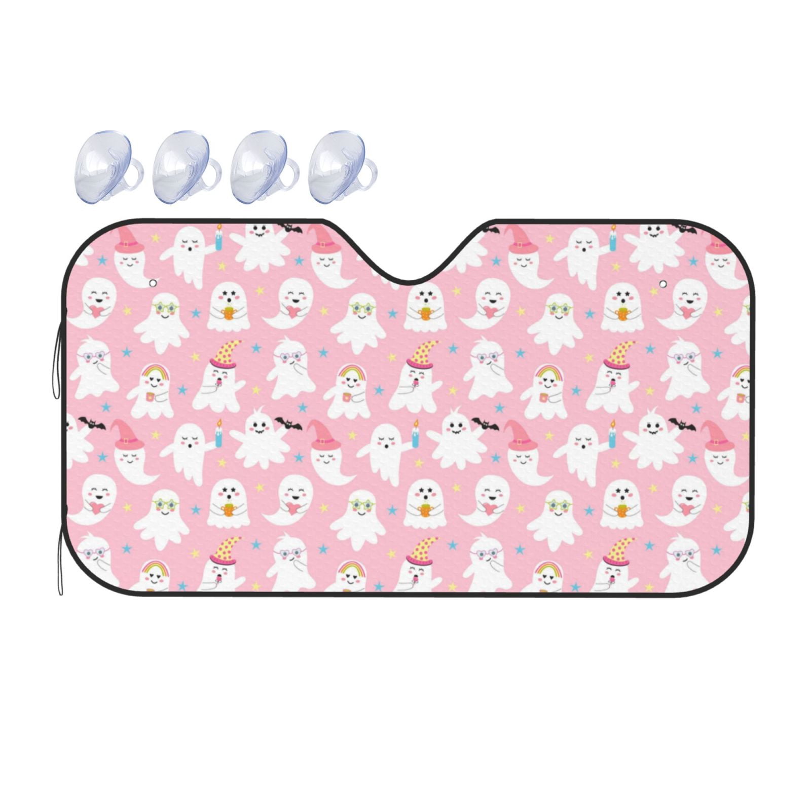 PUREYAH Foldable Front Windshield Sun Shade, Cute Pink Ghost Creepy Boo ...