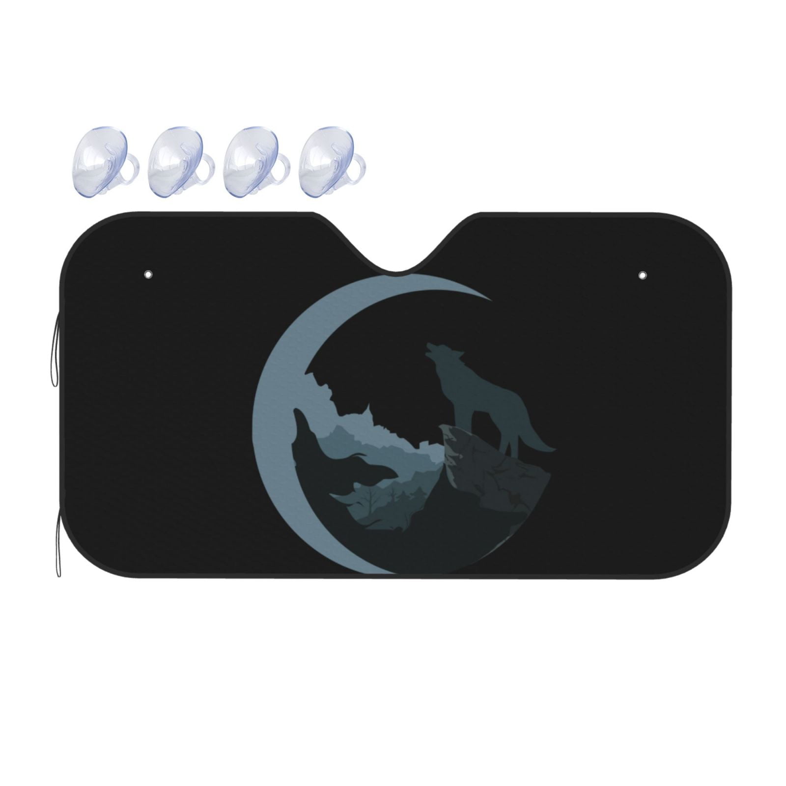 PUREYAH Foldable Front Windshield Sun Shade, Forest Wolf Silhouette