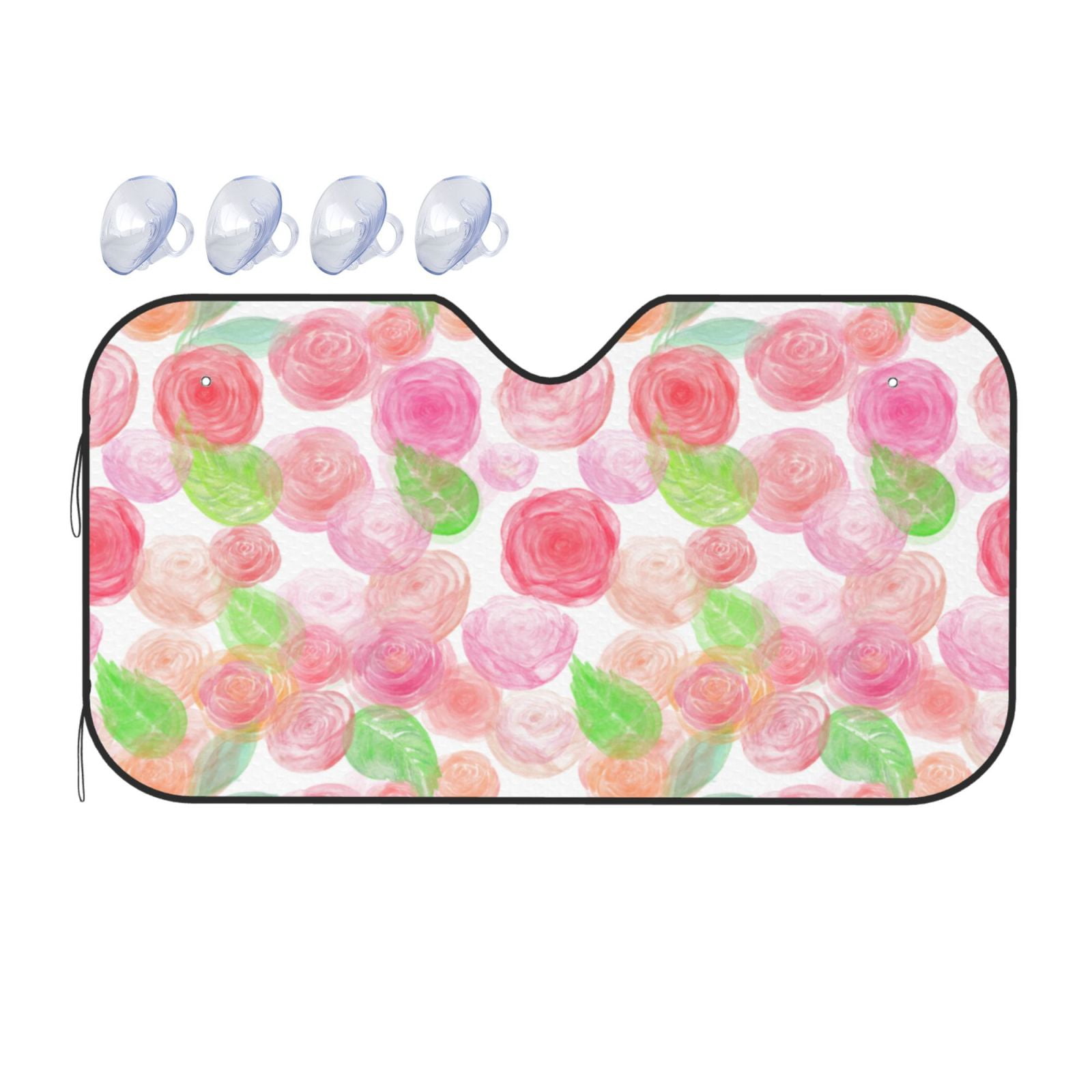 PUREYAH Foldable Front Windshield Sun Shade, Rose Watercolor Painting