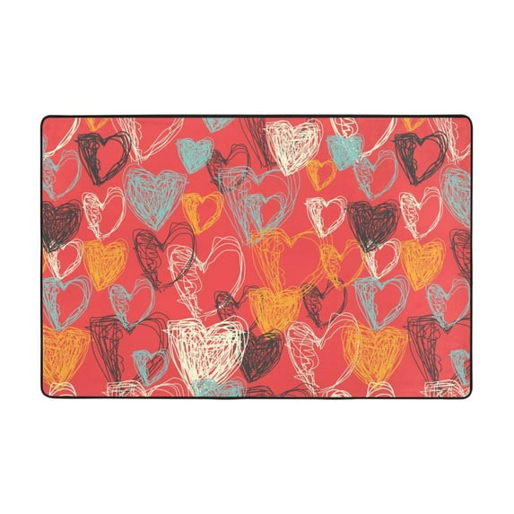 PUREYAH Front Door Mat Indoor Entrance, Non-Slip Washable Abstract Heart Graffiti Lines Decorative Rug Carpet for Bedroom Living Room Bathroom 36"x24"