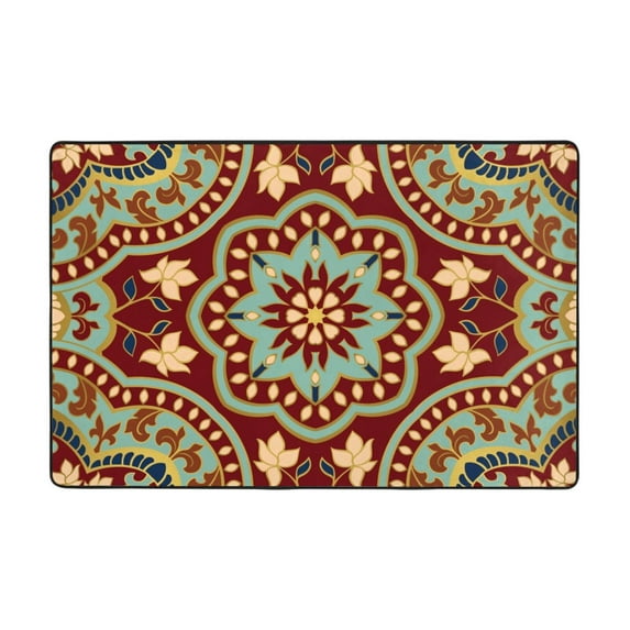 PUREYAH Front Door Mat Indoor Entrance, Non-Slip Washable Abstract Persian Blue Flower Decorative Rug Carpet for Bedroom Living Room Bathroom 36"x24"