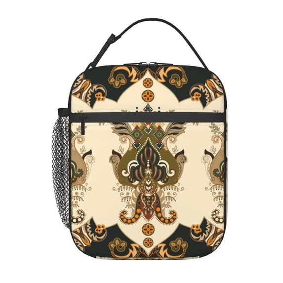 PUREYAH Insulated Lunch Bag with Strap, Reusable Work Thermal Cooler Ethnic Persian Colorful Oriental Tote Bag with Water Bottle Holder for Adult Women Men