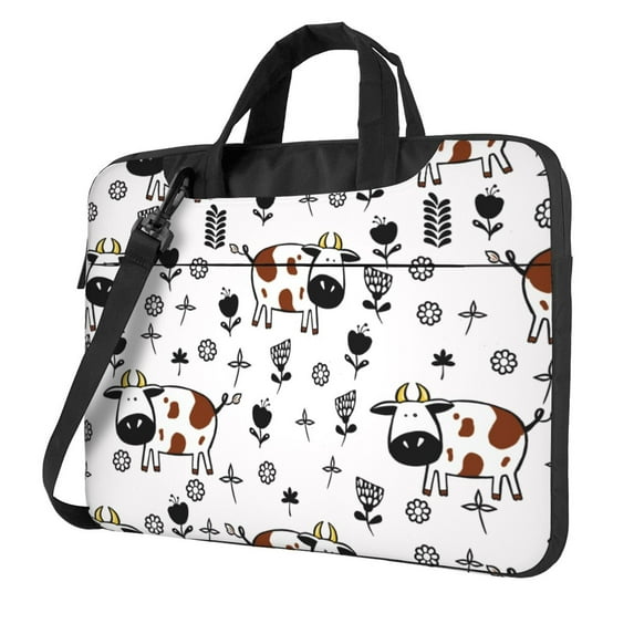PUREYAH Laptop Case Bag with Compartments for Women, Cute Cows Doodle Seamless Lightweight Computer Tote Bag for Men Travel Work 15.6 inch