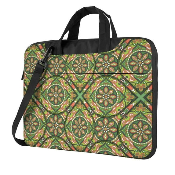 PUREYAH Laptop Case Bag with Compartments for Women, Green Paisley India Floral Lightweight Computer Tote Bag for Men Travel Work 13 inch
