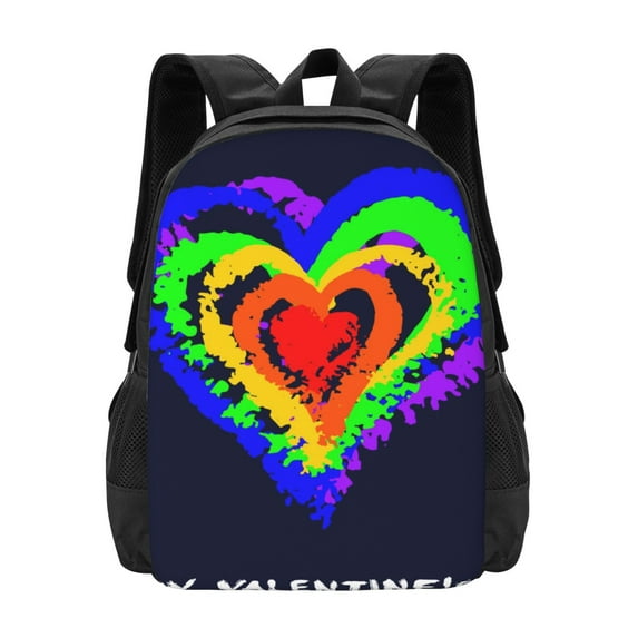 PUREYAH Lightweight Travel Backpack, Simple Modern Gay Valentine Rainbow Heart Hiking Backpack School Bag with Laptop Compartment for Women Men