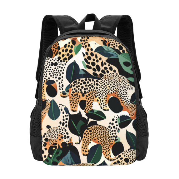 PUREYAH Lightweight Travel Backpack, Simple Modern Green Leopard Animal Forest Hiking Backpack School Bag with Laptop Compartment for Women Men