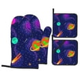 PUREYAH Oven Mitts And Pot Holders Sets, Kitchen Arcade Carpet Neon