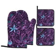 thumbnail image 1 of PUREYAH Oven Mitts And Pot Holders Sets, Kitchen Purple Flower Texture Oven Gloves Hot Pads Heat Resistant 4 Pieces, 1 of 6