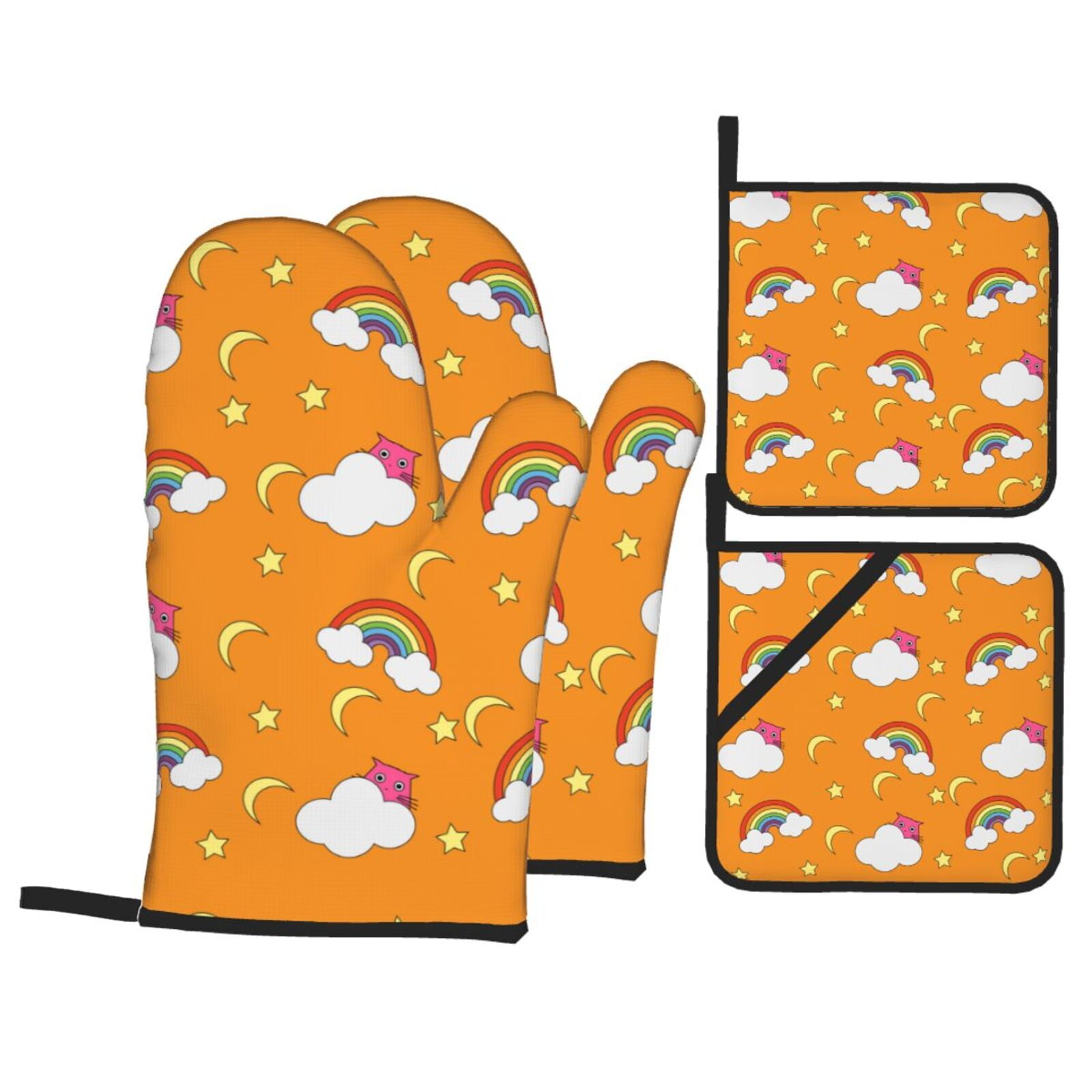 PUREYAH Oven Mitts And Pot Holders Sets, Kitchen Rainbows Moons Stars