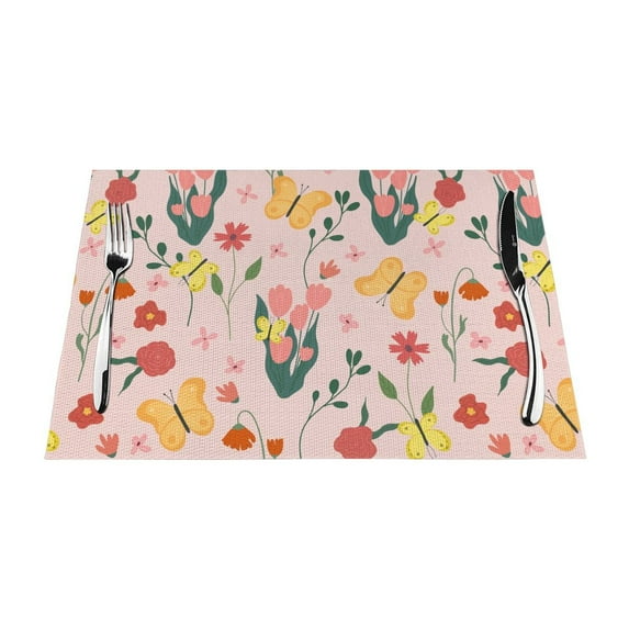 PUREYAH Table Placemats Set of 1 , Washable Heat Resistant Bright Floral Blossoms Blooms Table Decorations Placemats for Dining Room Kitchen