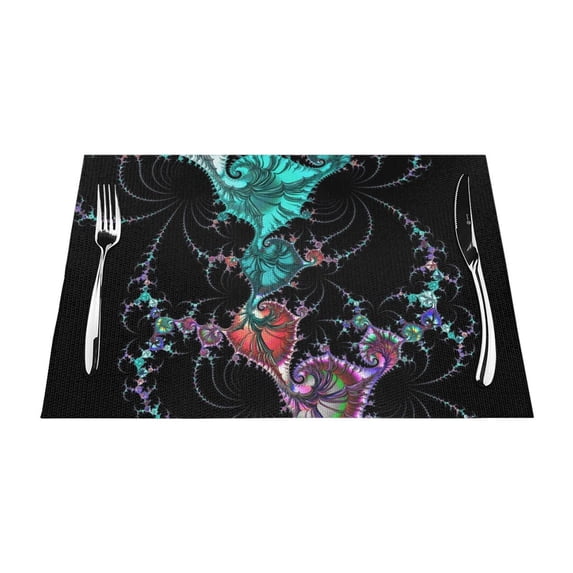 PUREYAH Table Placemats Set of 6 PCS , Washable Heat Resistant Fractal Multicoloured Abstract Table Decorations Placemats for Dining Room Kitchen